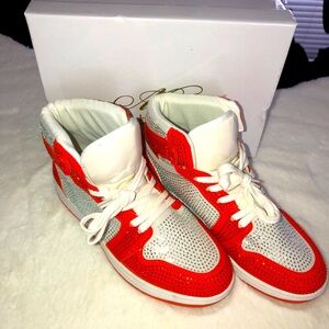Rhine Stone Bling White & Orange High Top Sneaker